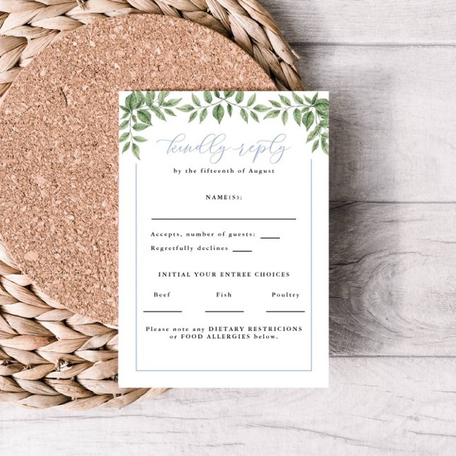 Blue Hydrangea Calligraphy Wedding Reply Vertical RSVP Card (Creator Uploaded)