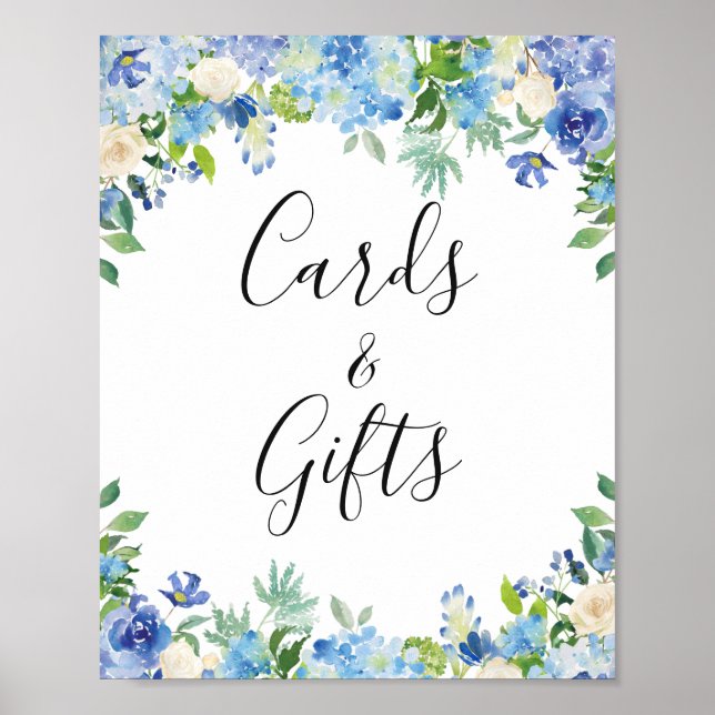 Blue Hydrangea Cards and Gifts Wedding Sign (Front)