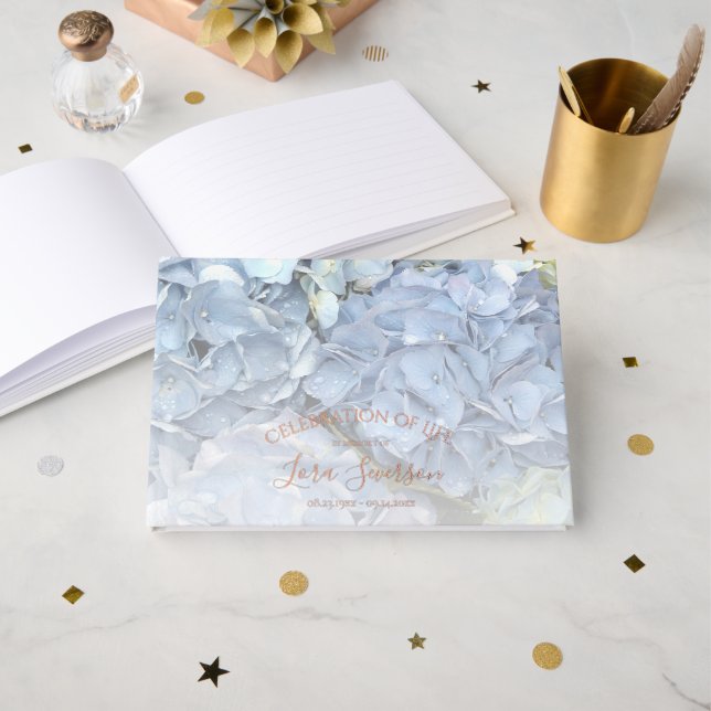 Blue Hydrangea Celebration of Life Memorial Guest Book (Front Open)