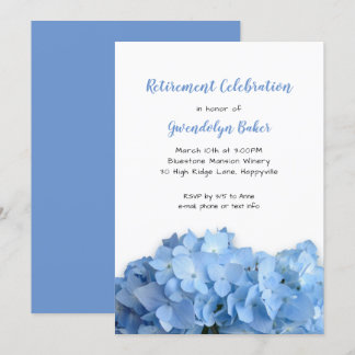Blue Hydrangea Celebration Retirement Birthday Invitation