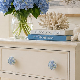 Blue Hydrangea Ceramic Cabinet Knob Floral Decor