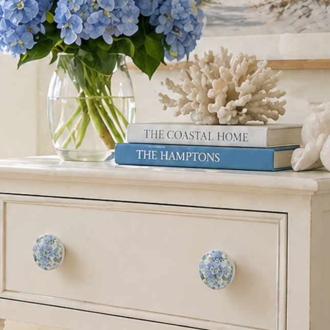 Blue Hydrangea Ceramic Cabinet Knob | Floral Decor (Elegant details that make all the difference - blue hydrangea drawer and cabinet knobs/pulls 
)