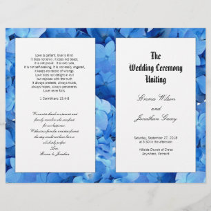 Blue Hydrangea Christian Catholic Wedding Program