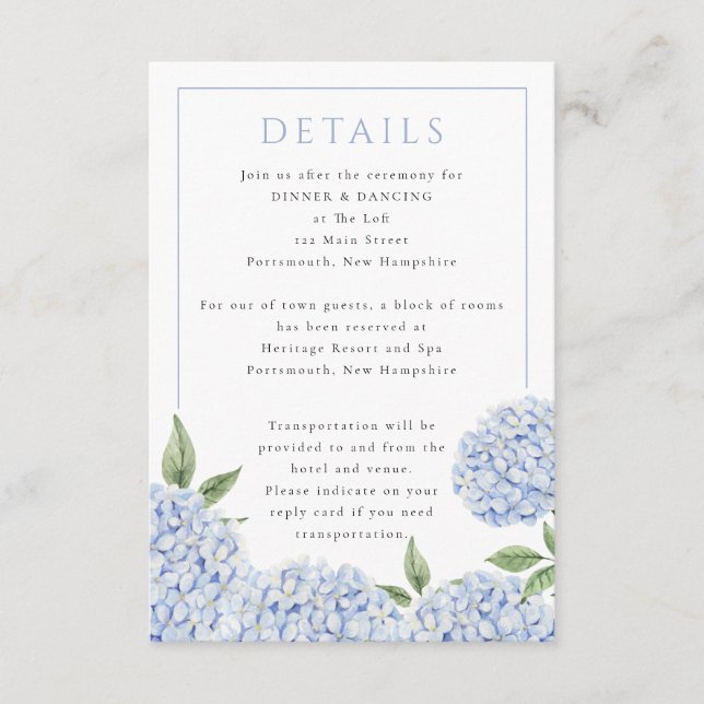 Blue Hydrangea Classic Details, Small Enclosure Card (Front)