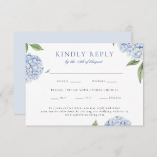 Blue Hydrangea Classic Food Choice Wedding Reply RSVP Card