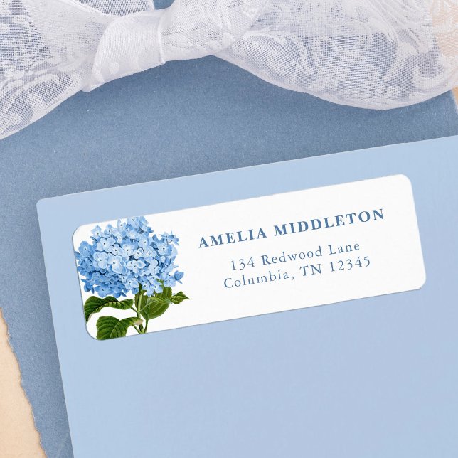 Blue Hydrangea Classic Wedding Return Address (blue hydrangea classic wedding return address labels)