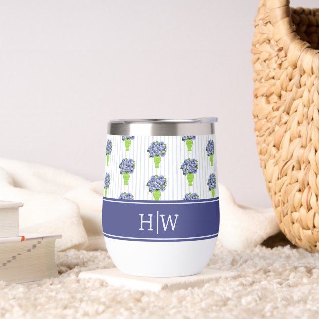 Blue Hydrangea Coastal Floral Vase Monogram (Living Room)