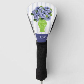 Blue Hydrangea Coastal Floral Vase Monogram Golf Head Cover