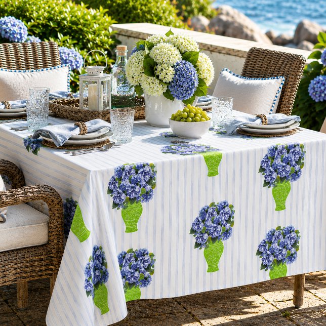 Blue Hydrangea Coastal Floral Vase Monogram  Tablecloth (Creator Uploaded)