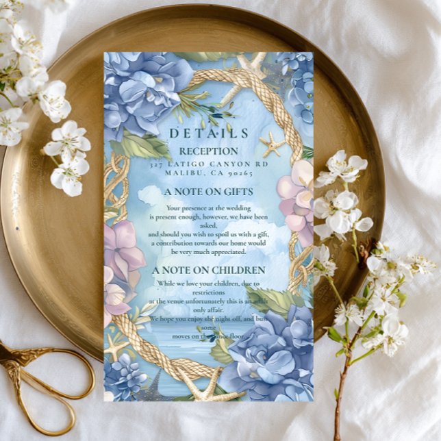 Blue Hydrangea Coastal Rope Wedding Enclosure Card (Creator Uploaded)