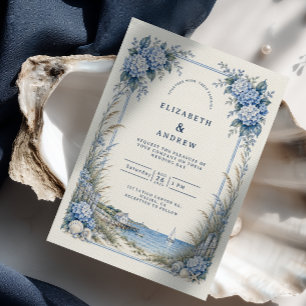 Blue Hydrangea Coastal Wedding Invitation