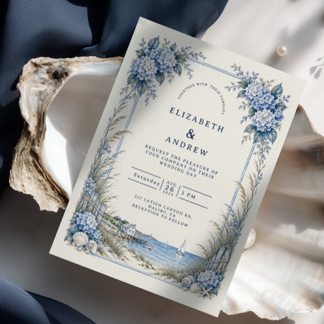 Blue Hydrangea Coastal Wedding Invitation (Creator Uploaded)