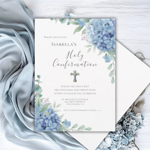 Blue Hydrangea Confirmation Religious Invitation