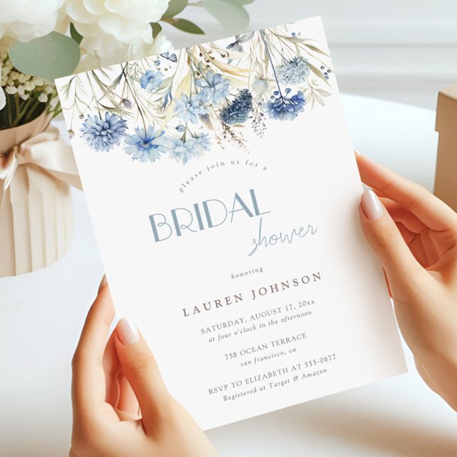 Blue Hydrangea Cornflower Wildflower Bridal Shower Invitation (Creator Uploaded)