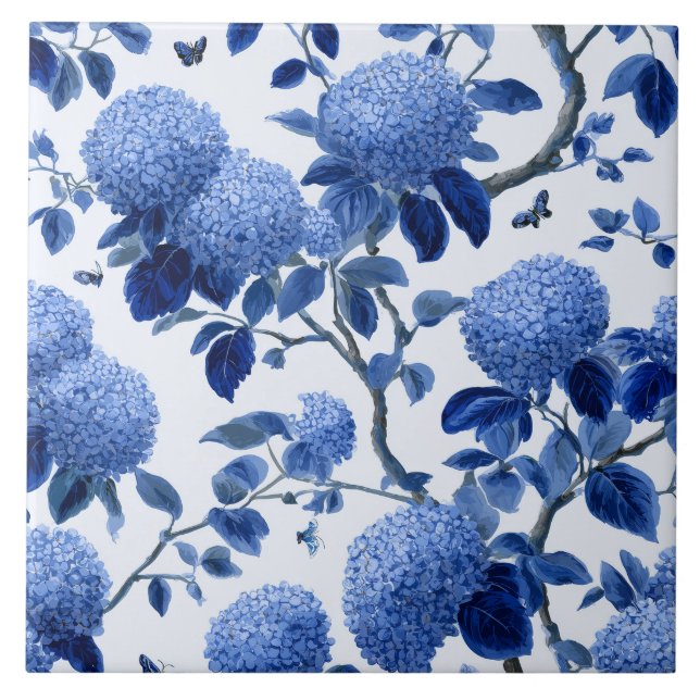 Blue Hydrangea Cottage Garden Floral Tile (Front)