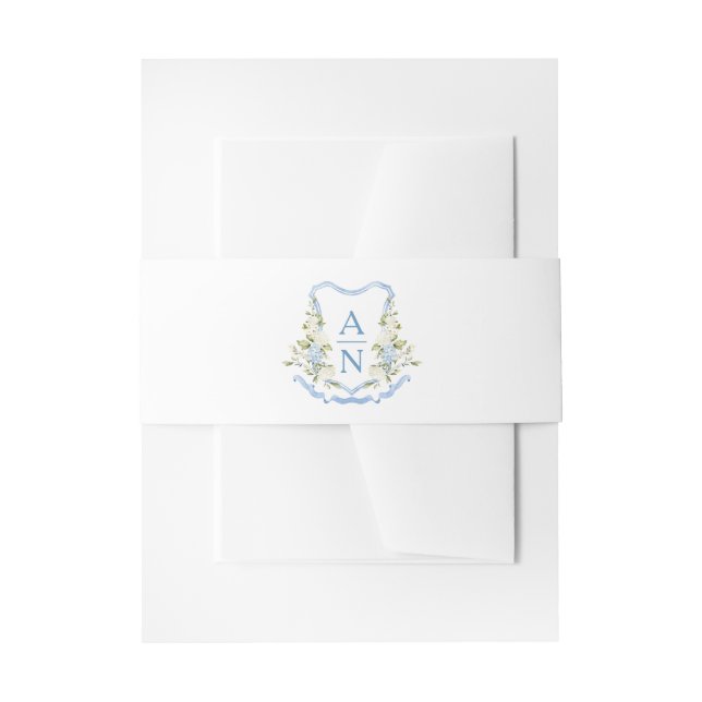Blue Hydrangea Crest Monogram Invitation Belly Band (Front Example)