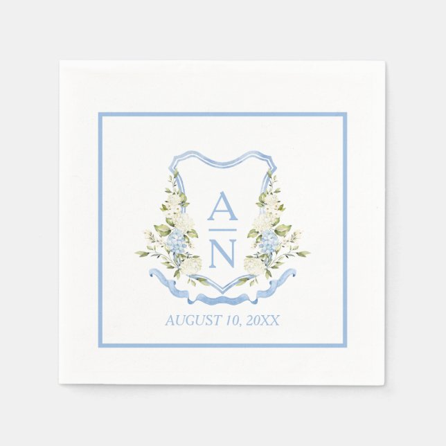Blue Hydrangea Crest Monogram Simple Napkin (Front)
