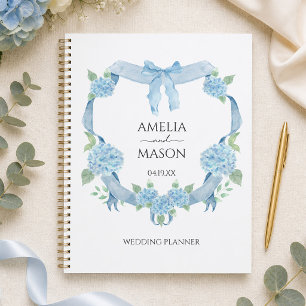 Blue Hydrangea Crest Watercolor Wedding Planner