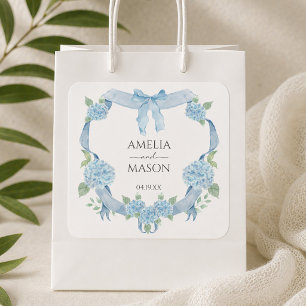 Blue Hydrangea Crest Watercolor Wedding Square Sticker