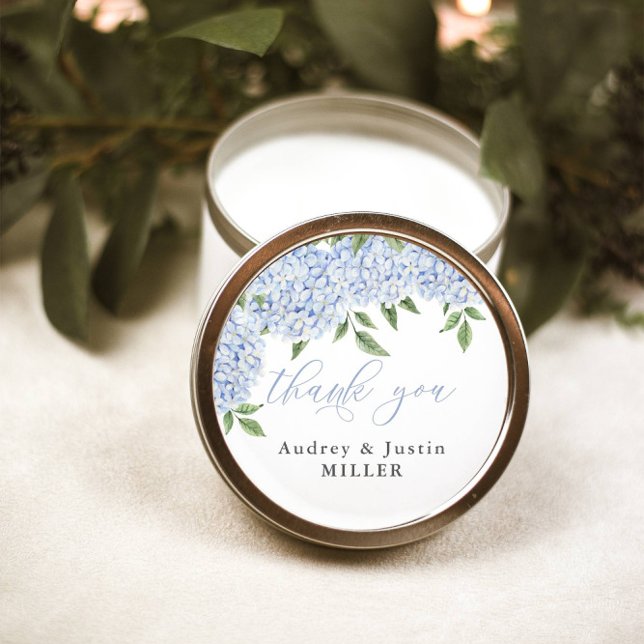 Blue Hydrangea Customised Wedding Favour Classic Round Sticker (Creator Uploaded)
