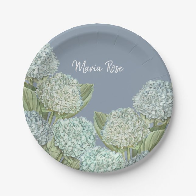Blue Hydrangea/ Dusty Blue Paper Plate (Front)