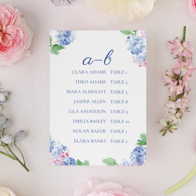 Blue Hydrangea Elegant Alphabetic Seating Charts Table Number (Creator Uploaded)
