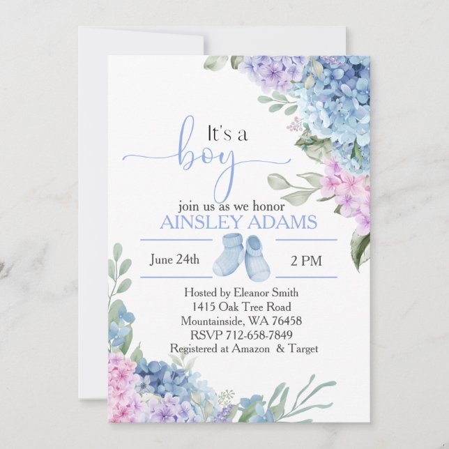 Blue Hydrangea elegant baby shower  Invitation (Front)