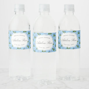 Blue Hydrangea Elegant Bridal Shower Water Bottle Label