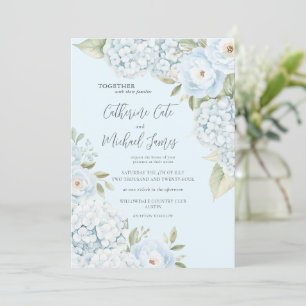 Blue Hydrangea Elegant Floral Budget Wedding Invitation