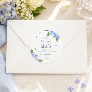 Blue Hydrangea Elegant Watercolor Floral Classic Round Sticker