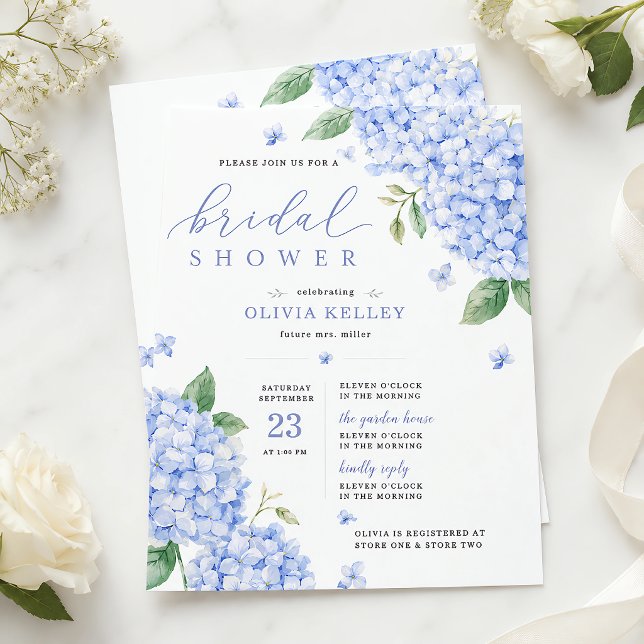 Blue Hydrangea Elegant Watercolor Floral Invitation (Blue Hydrangea Elegant Watercolor Floral Invitation)