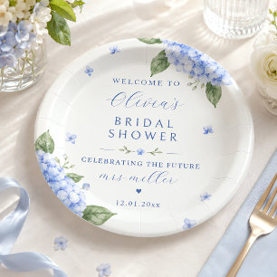 Blue Hydrangea Elegant Watercolor Floral Paper Plate