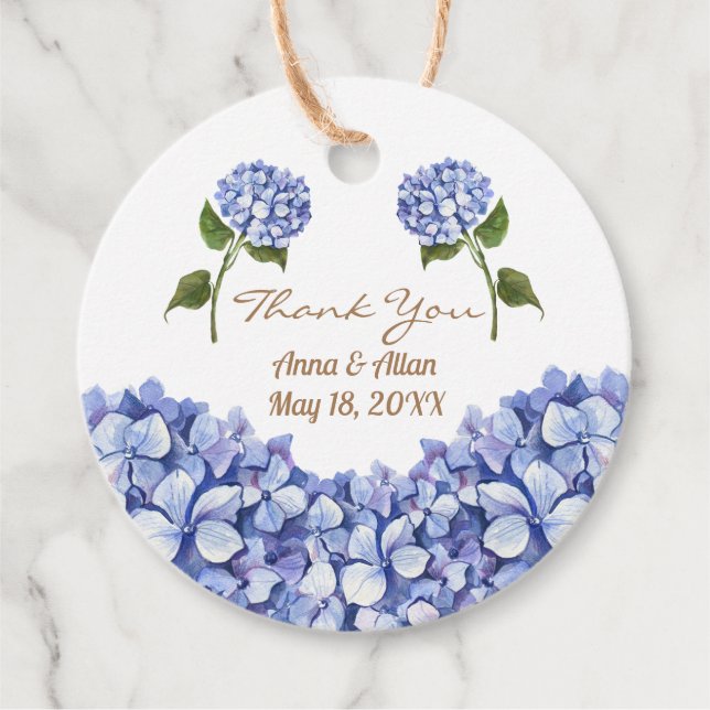 Blue Hydrangea Elegant Wedding Floral Favour Tag (Front)