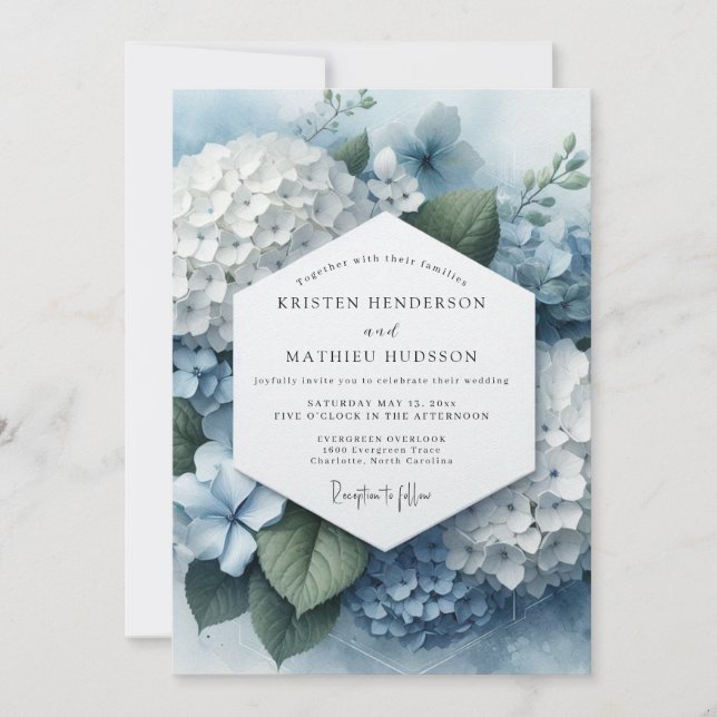 Blue Hydrangea Ethereal Wedding Invitation (Front)