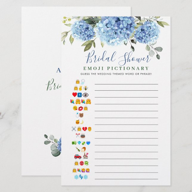 Blue Hydrangea Eucalyptus Bridal Shower Games (Front/Back)