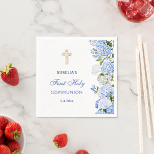 Blue Hydrangea First Communion Napkin