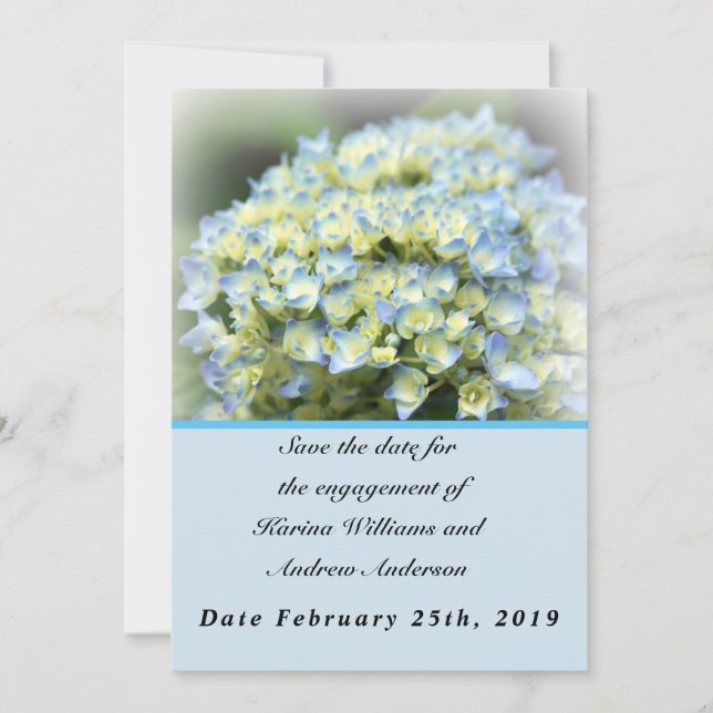 Blue Hydrangea Flat Save The Date Card (Front)