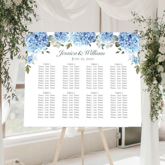 Blue Hydrangea Floral 8 Tables SEATING CHART (Creator Uploaded)