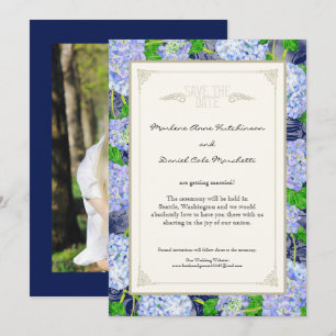 Blue Hydrangea Floral Art Deco Elegant Weddings Invitation