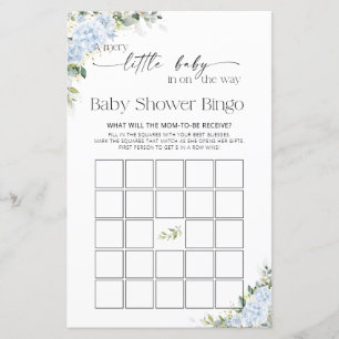 Blue Hydrangea Floral Baby Shower Game Bingo