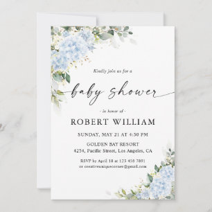 Blue Hydrangea Floral Baby Shower Invitation