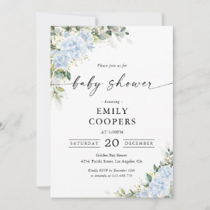 Blue Hydrangea Floral Baby Shower Invitation