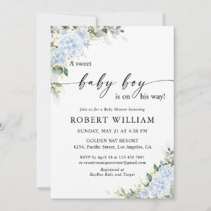 Blue Hydrangea Floral Baby Shower Invitation