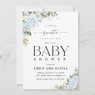 Blue Hydrangea Floral Baby Shower Invitation