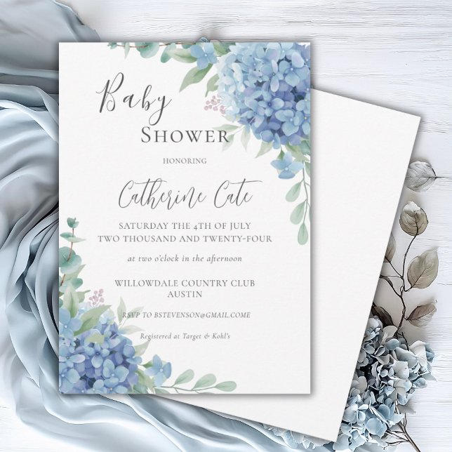 Blue Hydrangea Floral Baby Shower Invitation (Creator Uploaded)