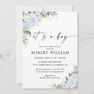 Blue Hydrangea Floral Baby Shower Invitation