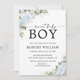Blue Hydrangea Floral Baby Shower Invitation