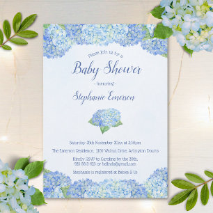 Blue Hydrangea Floral Baby Shower Invitations