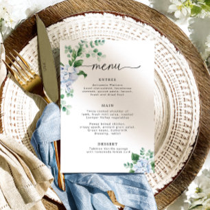 Blue Hydrangea Floral Baby Shower Menu Invitation