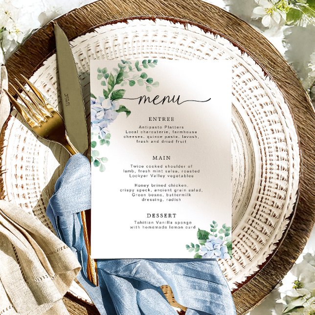 Blue Hydrangea Floral Baby Shower Menu Invitation (Creator Uploaded)